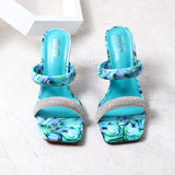 2021 High-Heeled Women Shoes New Open Toe Suit Sexy Rhinestones Europe and America Plus Size Fashion Sandals and Slippers