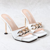 2021 Summer Women Sandals Sexy Square Head Slippers Fairy Wind Open-Toed Heels Wear Party High Heels Female Shoes