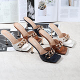 2021 Summer Women Sandals Sexy Square Head Slippers Fairy Wind Open-Toed Heels Wear Party High Heels Female Shoes