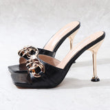 2021 Summer Women Sandals Sexy Square Head Slippers Fairy Wind Open-Toed Heels Wear Party High Heels Female Shoes