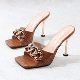 2021 Summer Women Sandals Sexy Square Head Slippers Fairy Wind Open-Toed Heels Wear Party High Heels Female Shoes