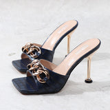 2021 Summer Women Sandals Sexy Square Head Slippers Fairy Wind Open-Toed Heels Wear Party High Heels Female Shoes