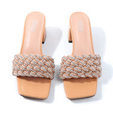 2021 Summer Women Shoes Open-Toed Square-Headed Rome Sandals Fashionable Comfortable Large Size Rhinestone Worn Outside Slippers