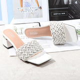 2021 Summer Women Shoes Open-Toed Square-Headed Rome Sandals Fashionable Comfortable Large Size Rhinestone Worn Outside Slippers