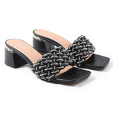 2021 Summer Women Shoes Open-Toed Square-Headed Rome Sandals Fashionable Comfortable Large Size Rhinestone Worn Outside Slippers