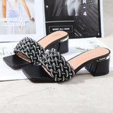 2021 Summer Women Shoes Open-Toed Square-Headed Rome Sandals Fashionable Comfortable Large Size Rhinestone Worn Outside Slippers