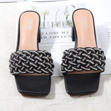 2021 Summer Women Shoes Open-Toed Square-Headed Rome Sandals Fashionable Comfortable Large Size Rhinestone Worn Outside Slippers