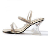 Fashion Lady Shoes European American Style One Word Water Diamond Two Wear Women Sandals Sexy Thick Heel Comfortable Slippers