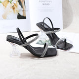 Fashion Lady Shoes European American Style One Word Water Diamond Two Wear Women Sandals Sexy Thick Heel Comfortable Slippers