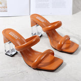 Fashion Sandals Women 2021 Summer New Comfortable Shoes Tape Hollow High-Heel Sandals Crystal Thick Heels Party Slippers 8.5cm