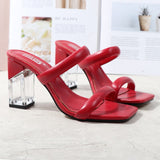 Fashion Sandals Women 2021 Summer New Comfortable Shoes Tape Hollow High-Heel Sandals Crystal Thick Heels Party Slippers 8.5cm