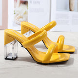 Fashion Sandals Women 2021 Summer New Comfortable Shoes Tape Hollow High-Heel Sandals Crystal Thick Heels Party Slippers 8.5cm
