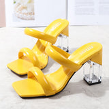 Fashion Sandals Women 2021 Summer New Comfortable Shoes Tape Hollow High-Heel Sandals Crystal Thick Heels Party Slippers 8.5cm