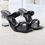 Fashion Sandals Women 2021 Summer New Comfortable Shoes Tape Hollow High-Heel Sandals Crystal Thick Heels Party Slippers 8.5cm