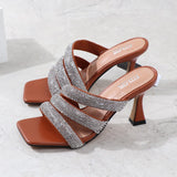 Female Sandals 2021Summer Rhinestone Cross-Border Europe USA New Sexy Wearing Flip-Flop Comfortable Thin High Heel Peep-Toe Shoe