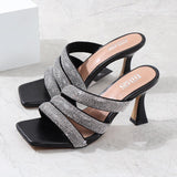 Female Sandals 2021Summer Rhinestone Cross-Border Europe USA New Sexy Wearing Flip-Flop Comfortable Thin High Heel Peep-Toe Shoe