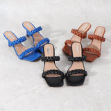 Female Sandals Slippers Twist Braided 7CM High-Thin-Heeled Sexy Fashion All-Match Black Brown Blue Women Shoes