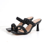 Female Sandals Slippers Twist Braided 7CM High-Thin-Heeled Sexy Fashion All-Match Black Brown Blue Women Shoes
