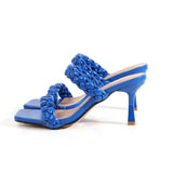Female Sandals Slippers Twist Braided 7CM High-Thin-Heeled Sexy Fashion All-Match Black Brown Blue Women Shoes