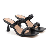 Female Sandals Slippers Twist Braided 7CM High-Thin-Heeled Sexy Fashion All-Match Black White Brown Women Shoes