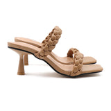 Female Sandals Slippers Twist Braided 7CM High-Thin-Heeled Sexy Fashion All-Match Black White Brown Women Shoes
