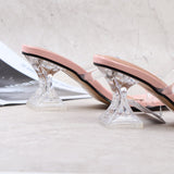 Female Shoes 2021 Summer New Style US-Euro Transparent Ribbon Sexy Sandals Crystal Thick High Heel Open Toe Women Slipper Plus