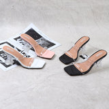 Female Shoes 2021 Summer New Style US-Euro Transparent Ribbon Sexy Sandals Crystal Thick High Heel Open Toe Women Slipper Plus