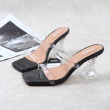 Female Shoes 2021 Summer New Style US-Euro Transparent Ribbon Sexy Sandals Crystal Thick High Heel Open Toe Women Slipper Plus