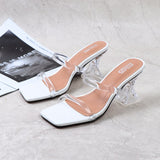 Female Shoes 2021 Summer New Style US-Euro Transparent Ribbon Sexy Sandals Crystal Thick High Heel Open Toe Women Slipper Plus
