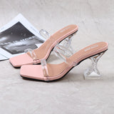Female Shoes 2021 Summer New Style US-Euro Transparent Ribbon Sexy Sandals Crystal Thick High Heel Open Toe Women Slipper Plus