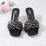 Women Shoes 6CM High Heel 2021 Summer Large Size Thick Sequined Slippers Sexy Outside Wearing One Word Comfortable Feet Sandals