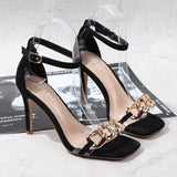 Metal Decoration Women Sandals Thin High Heels Ankle Strap Open Toes Shoes Party Wedding Fashion Sexy Women Sandals
