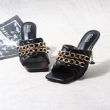 Women's Shoes High Heels Sandals Slippers 2021 New Sexy Metal Ornaments US-Euro Wear Out Fashion Large Size Slippers