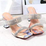 Women's Sandals 2021 Summer New Chain Color Blocking High Heel Square Heel Comfortable Fleece Fashion Women's Shoes 8.5CM