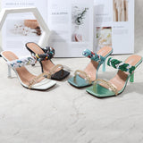 Women Shoes 2021 Summer Cross-Border US-Euro Popular New Sandals Electroplated Chain Square Head With Roman High-Heeled Slippers