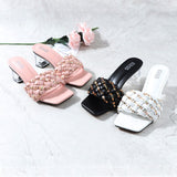 Women Shoes 6CM High Heel 2021 Summer Large Size Thick Sequined Slippers Sexy Outside Wearing One Word Comfortable Feet Sandals