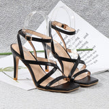 Sexy Women Sandals Super High Heel New European and American Buckle and Beautiful Open Toe Hollow Roman Party Stiletto Sandals