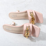 Women's Slippers 2021 Summer New Patent Leather Metal Chain Decoration High-Heeled Sandals Sexy Street Fashion Outer Wear 6CM