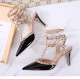 Women's Sandals European and American Fashion Pointed Pu Crystal High-Thin-Heel Sandals Party Elegant Sexy Roman Shoes