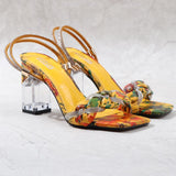 Women Shoes 2021 Summer Two-Wear Rhinestone Fashion Trend Thick Square Heel Sandal One Word Open-Toe Large Size Slippers