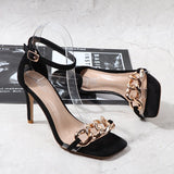 Metal Decoration Women Sandals Thin High Heels Ankle Strap Open Toes Shoes Party Wedding Fashion Sexy Women Sandals