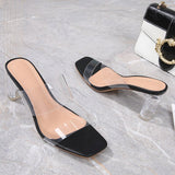 Ladies Sandals Summer Concise New Artificial Diamond Square Thick Heel Transparent Belt Type Open-Toe 2021 Summer Fashion Shoes
