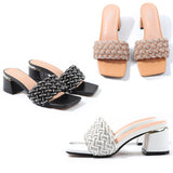 2021 Summer Women Shoes Open-Toed Square-Headed Rome Sandals Fashionable Comfortable Large Size Rhinestone Worn Outside Slippers