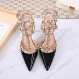 Women's Sandals European and American Fashion Pointed Pu Crystal High-Thin-Heel Sandals Party Elegant Sexy Roman Shoes