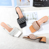 2021 Summer Women Shoes Open-Toed Square-Headed Rome Sandals Fashionable Comfortable Large Size Rhinestone Worn Outside Slippers