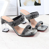 Women's Sandals 2021 Summer New Chain Color Blocking High Heel Square Heel Comfortable Fleece Fashion Women's Shoes 8.5CM