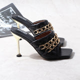 Women's Shoes High Heels Sandals Slippers 2021 New Sexy Metal Ornaments US-Euro Wear Out Fashion Large Size Slippers