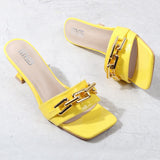Women's Slippers 2021 Summer New Patent Leather Metal Chain Decoration High-Heeled Sandals Sexy Street Fashion Outer Wear 6CM