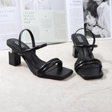 Roman Sandals Gladiator Square Head Thick Middle 7CM Heel 2021 Summer Autumn New Fashion Comfortable Wearing Outside Women Shoes