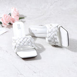 Hot Women Shoes 2021 New Fashion Chunky Higt Heel Slippers European American Braided Square Open Toe Slipper Large For Women